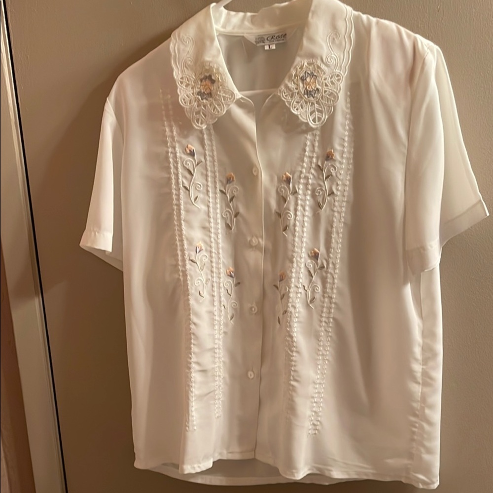 Elegant White Blouse with Embroidered Details